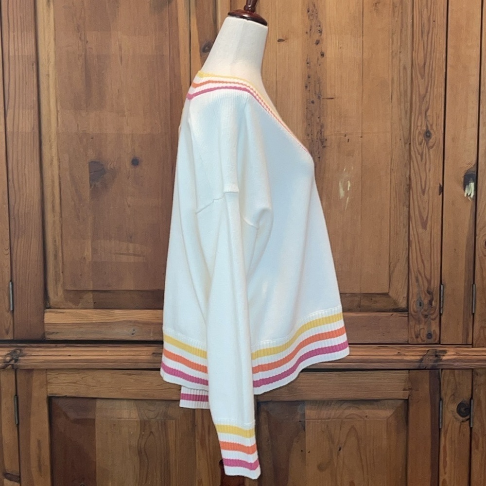 Kerri Rosenthal Multicolored Ribbing @ V Neck & All Hemlines Sz. L - Picture 3 of 13